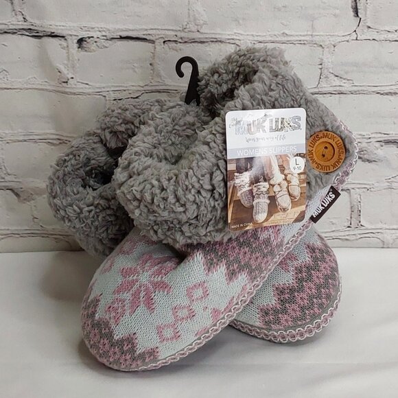 'MUK-LUKS' FOLD~OVER FUZZY SLIP-ON 'CINDER WOOD' SIDE BUTTON SLIPPERS - Picture 16 of 16